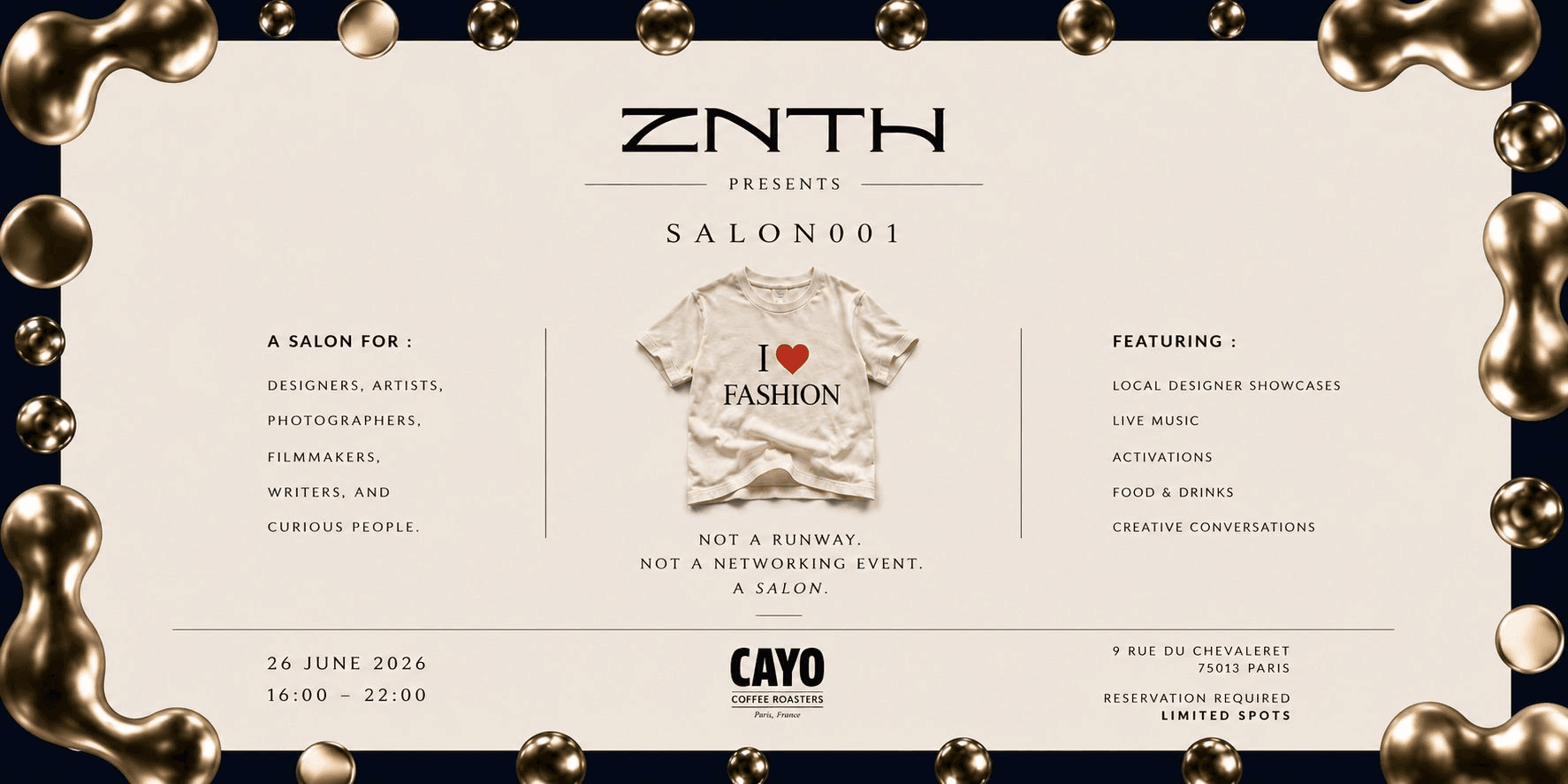 SALON001: I ♥ FASHION — Friday, June 26, 2026 — Cayo Coffee Roasters, Paris